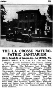 The LaCrosse Naturopathic Sanitarium in LaCrosse Wisconsin advertisement