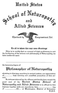 Diploma from United States School of Naturopathy and Allied Sciences Washington D.C.