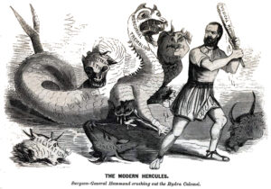 Political cartoon of William Hammond attacking Calomel